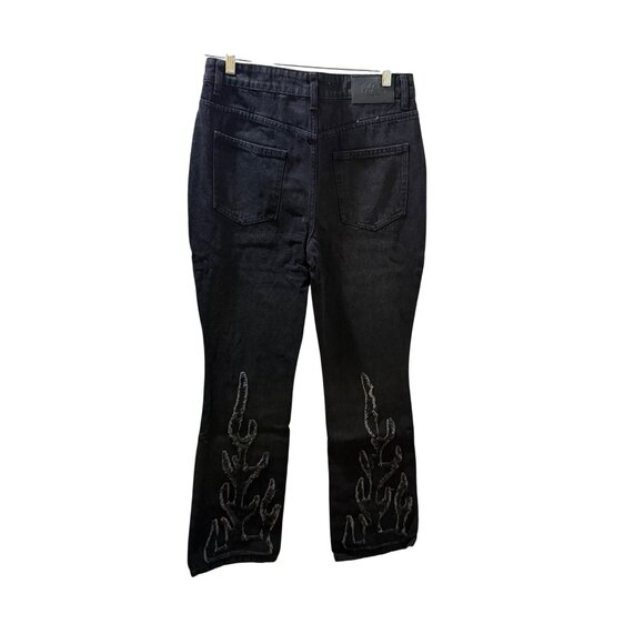 BoohooMAN Black Embroidered Flame Design Straight Fit Jeans Size 32 UK - Picture 2 of 12